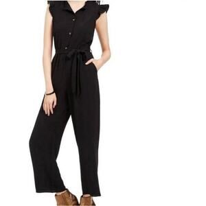 Monteau Ruffle Straight Leg Button Up Belted Jumpsuit US Women's M